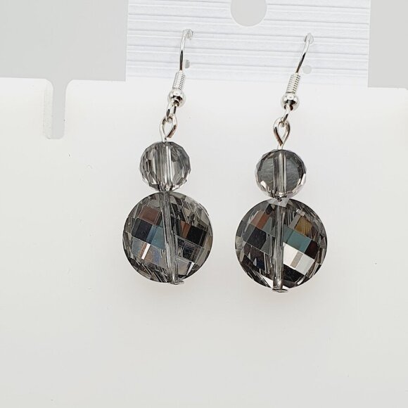 Smoky Crystal Beaded Dangle Earrings, AZFA1177 - Picture 1 of 11